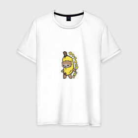 Мужская футболка хлопок с принтом Banana Cat в Санкт-Петербурге, 100% хлопок | прямой крой, круглый вырез горловины, длина до линии бедер, слегка спущенное плечо. | Тематика изображения на принте: 
