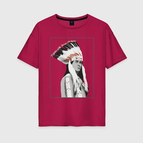 Женская футболка хлопок Oversize с принтом Индеец Гойко Митич в Санкт-Петербурге, 100% хлопок | свободный крой, круглый ворот, спущенный рукав, длина до линии бедер
 | вождь | гойко митич | индейцы | чингачгук