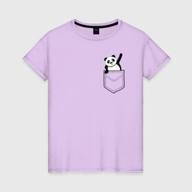 Женская футболка хлопок с принтом Панда В Кармане в Санкт-Петербурге, 100% хлопок | прямой крой, круглый вырез горловины, длина до линии бедер, слегка спущенное плечо | 