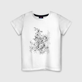 Детская футболка хлопок с принтом Графика тату в Санкт-Петербурге, 100% хлопок | круглый вырез горловины, полуприлегающий силуэт, длина до линии бедер | монохром | пион | розы | татуировка | цветы