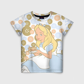 Детская футболка 3D с принтом Alice tea Time в Санкт-Петербурге, 100% гипоаллергенный полиэфир | прямой крой, круглый вырез горловины, длина до линии бедер, чуть спущенное плечо, ткань немного тянется | alice | alice in wonderland | vdosadir | алиса | алиса в стране чудес