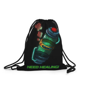 Рюкзак-мешок 3D с принтом Need Healing в Санкт-Петербурге, 100% полиэстер | плотность ткани — 200 г/м2, размер — 35 х 45 см; лямки — толстые шнурки, застежка на шнуровке, без карманов и подкладки | heal | help | medkit | need healing | аптечка | нужно лечение | помощь