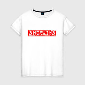 Женская футболка хлопок с принтом Ангелина/Angelina в Санкт-Петербурге, 100% хлопок | прямой крой, круглый вырез горловины, длина до линии бедер, слегка спущенное плечо | angelina | name | names | ангелина | имена | имя