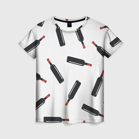 Женская футболка 3D с принтом винишко в Санкт-Петербурге, 100% полиэфир ( синтетическое хлопкоподобное полотно) | прямой крой, круглый вырез горловины, длина до линии бедер | бутылка | вино