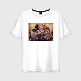 Женская футболка хлопок Oversize с принтом Воссоединение в Санкт-Петербурге, 100% хлопок | свободный крой, круглый ворот, спущенный рукав, длина до линии бедер
 | аниме | норман | обещанный неверленд | рей | эмма