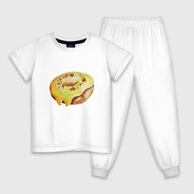 Детская пижама хлопок с принтом Пончитос в Санкт-Петербурге, 100% хлопок |  брюки и футболка прямого кроя, без карманов, на брюках мягкая резинка на поясе и по низу штанин
 | Тематика изображения на принте: глазурь | пончик | посыпка | сладости