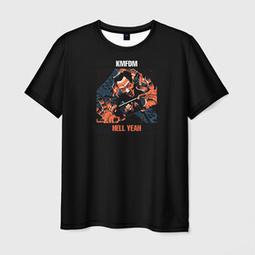 Мужская футболка 3D с принтом KMFDM HELL YEAH в Санкт-Петербурге, 100% полиэфир | прямой крой, круглый вырез горловины, длина до линии бедер | Тематика изображения на принте: hell | hell yeah | kmfdm | mdfmk | yeah