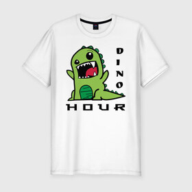 Мужская футболка хлопок Slim с принтом DinoHour в Санкт-Петербурге, 92% хлопок, 8% лайкра | приталенный силуэт, круглый вырез ворота, длина до линии бедра, короткий рукав | dino | dinohour | dinosaur | дино | динозавр