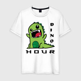 Мужская футболка хлопок с принтом DinoHour в Санкт-Петербурге, 100% хлопок | прямой крой, круглый вырез горловины, длина до линии бедер, слегка спущенное плечо. | dino | dinohour | dinosaur | дино | динозавр