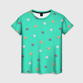 Женская футболка 3D с принтом БАЛДЁЖНЫЕ КОТЯТКИ 2 0 в Санкт-Петербурге, 100% полиэфир ( синтетическое хлопкоподобное полотно) | прямой крой, круглый вырез горловины, длина до линии бедер | cat | бирюзовый | девушке | зеленый | котята | мяу | нежный | пушистые | рыжий кот | тренд