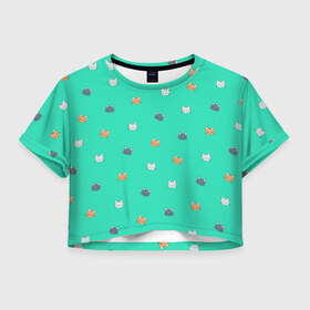 Женская футболка Crop-top 3D с принтом БАЛДЁЖНЫЕ КОТЯТКИ 2 0 в Санкт-Петербурге, 100% полиэстер | круглая горловина, длина футболки до линии талии, рукава с отворотами | cat | бирюзовый | девушке | зеленый | котята | мяу | нежный | пушистые | рыжий кот | тренд