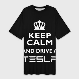 Платье-футболка 3D с принтом Drive a Tesla в Санкт-Петербурге,  |  | auto | model s | sport | tesla | авто | автомобиль | водитель | гонки | гонщик | король | корона | крутая | крутой | купить | лого | логотип | маск | машина | модель | спорт | тачка | тесла | тесло | электромобиль