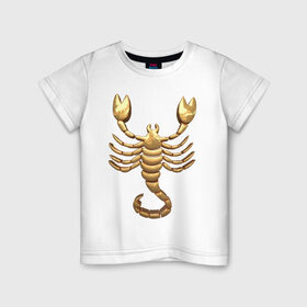 Детская футболка хлопок с принтом Скорпион в Санкт-Петербурге, 100% хлопок | круглый вырез горловины, полуприлегающий силуэт, длина до линии бедер | scorpio | zodiac signs | знаки зодиака | золотой рисунок | скорпион