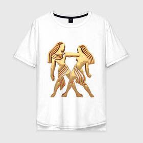 Мужская футболка хлопок Oversize с принтом Близнецы в Санкт-Петербурге, 100% хлопок | свободный крой, круглый ворот, “спинка” длиннее передней части | twins | zodiac signs | близнецы | знаки зодиака | золотой рисунок