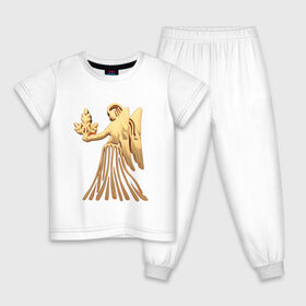 Детская пижама хлопок с принтом Дева в Санкт-Петербурге, 100% хлопок |  брюки и футболка прямого кроя, без карманов, на брюках мягкая резинка на поясе и по низу штанин
 | Тематика изображения на принте: virgo | zodiac signs | дева | знаки зодиака | золотой рисунок