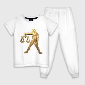 Детская пижама хлопок с принтом Весы в Санкт-Петербурге, 100% хлопок |  брюки и футболка прямого кроя, без карманов, на брюках мягкая резинка на поясе и по низу штанин
 | Тематика изображения на принте: libra | zodiac signs | весы | знаки зодиака | золотой рисунок