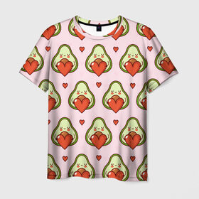 Мужская футболка 3D с принтом Love Avocado в Санкт-Петербурге, 100% полиэфир | прямой крой, круглый вырез горловины, длина до линии бедер | 14 февраля | love | авокадо | вкусняшка | день святого валентина | еда | любовь | паттерн | сердечко