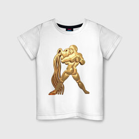 Детская футболка хлопок с принтом Водолей в Санкт-Петербурге, 100% хлопок | круглый вырез горловины, полуприлегающий силуэт, длина до линии бедер | aquarius | zodiac signs | водолей | знаки зодиака | золотой рисунок
