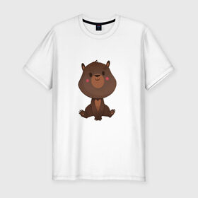 Мужская футболка хлопок Slim с принтом Медвежонок в Санкт-Петербурге, 92% хлопок, 8% лайкра | приталенный силуэт, круглый вырез ворота, длина до линии бедра, короткий рукав | косолапый | медведь | мишка | мишутка | парные