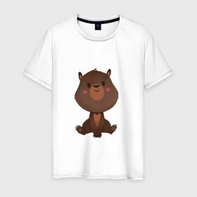 Мужская футболка хлопок с принтом Медвежонок в Санкт-Петербурге, 100% хлопок | прямой крой, круглый вырез горловины, длина до линии бедер, слегка спущенное плечо. | косолапый | медведь | мишка | мишутка | парные