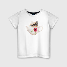 Детская футболка хлопок с принтом Шкодливый коть в Санкт-Петербурге, 100% хлопок | круглый вырез горловины, полуприлегающий силуэт, длина до линии бедер | кот | мурчало | подосатый | чайник | шкода