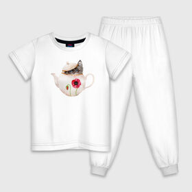 Детская пижама хлопок с принтом Шкодливый коть в Санкт-Петербурге, 100% хлопок |  брюки и футболка прямого кроя, без карманов, на брюках мягкая резинка на поясе и по низу штанин
 | кот | мурчало | подосатый | чайник | шкода