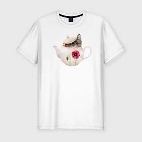 Мужская футболка хлопок Slim с принтом Шкодливый коть в Санкт-Петербурге, 92% хлопок, 8% лайкра | приталенный силуэт, круглый вырез ворота, длина до линии бедра, короткий рукав | кот | мурчало | подосатый | чайник | шкода