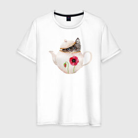 Мужская футболка хлопок с принтом Шкодливый коть в Санкт-Петербурге, 100% хлопок | прямой крой, круглый вырез горловины, длина до линии бедер, слегка спущенное плечо. | кот | мурчало | подосатый | чайник | шкода