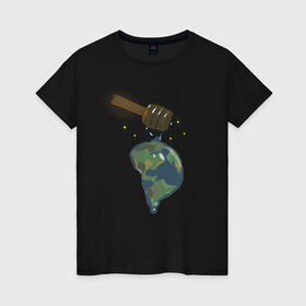 Женская футболка хлопок с принтом Сотворение мира в Санкт-Петербурге, 100% хлопок | прямой крой, круглый вырез горловины, длина до линии бедер, слегка спущенное плечо | space | земля | космос | мёд | планета | путешествия