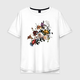 Мужская футболка хлопок Oversize с принтом Цветы в Санкт-Петербурге, 100% хлопок | свободный крой, круглый ворот, “спинка” длиннее передней части | 8 марта | букет цветов | девушка | женский день | женщина | фауна | фиолетовый | флора