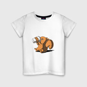 Детская футболка хлопок с принтом Кофеёк в Санкт-Петербурге, 100% хлопок | круглый вырез горловины, полуприлегающий силуэт, длина до линии бедер | белка | бельчонок | кофе | энергия