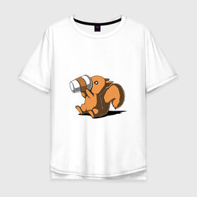 Мужская футболка хлопок Oversize с принтом Кофеёк в Санкт-Петербурге, 100% хлопок | свободный крой, круглый ворот, “спинка” длиннее передней части | белка | бельчонок | кофе | энергия