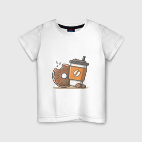 Детская футболка хлопок с принтом Сладкая жизнь в Санкт-Петербурге, 100% хлопок | круглый вырез горловины, полуприлегающий силуэт, длина до линии бедер | coffee | вкусняшки | кофе | пончик | сладости