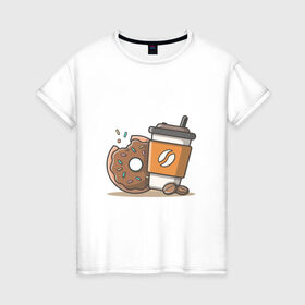 Женская футболка хлопок с принтом Сладкая жизнь в Санкт-Петербурге, 100% хлопок | прямой крой, круглый вырез горловины, длина до линии бедер, слегка спущенное плечо | coffee | вкусняшки | кофе | пончик | сладости