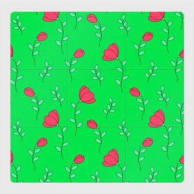 Магнитный плакат 3Х3 с принтом Тюльпаны на салатовом фоне в Санкт-Петербурге, Полимерный материал с магнитным слоем | 9 деталей размером 9*9 см | 8 марта | flowers | summer | ботаническая иллюстрация | весна | зеленый | красный | лето | листья | любовь | праздник | принт | природа | растения | салатовый | тюльпаны | цветы