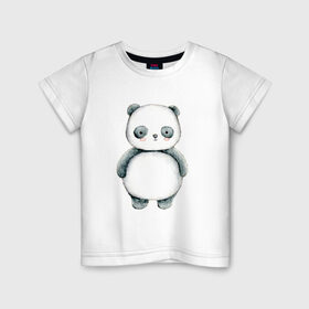 Детская футболка хлопок с принтом Панда в Санкт-Петербурге, 100% хлопок | круглый вырез горловины, полуприлегающий силуэт, длина до линии бедер | косолапый | медведь | медвежонок | черно белый