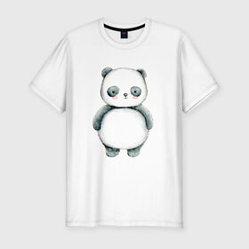 Мужская футболка хлопок Slim с принтом Панда в Санкт-Петербурге, 92% хлопок, 8% лайкра | приталенный силуэт, круглый вырез ворота, длина до линии бедра, короткий рукав | косолапый | медведь | медвежонок | черно белый