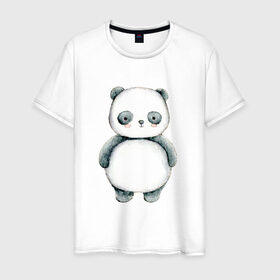 Мужская футболка хлопок с принтом Панда в Санкт-Петербурге, 100% хлопок | прямой крой, круглый вырез горловины, длина до линии бедер, слегка спущенное плечо. | косолапый | медведь | медвежонок | черно белый