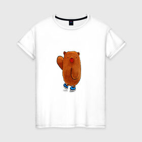 Женская футболка хлопок с принтом Мишка в Санкт-Петербурге, 100% хлопок | прямой крой, круглый вырез горловины, длина до линии бедер, слегка спущенное плечо | дикий зверь | животное | зимняя спячка | медведь | мишка