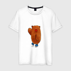 Мужская футболка хлопок с принтом Мишка в Санкт-Петербурге, 100% хлопок | прямой крой, круглый вырез горловины, длина до линии бедер, слегка спущенное плечо. | дикий зверь | животное | зимняя спячка | медведь | мишка