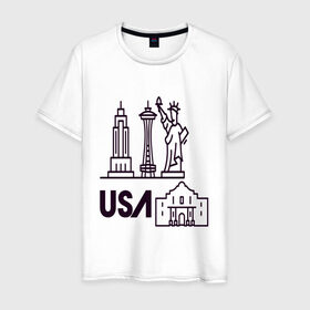 Мужская футболка хлопок с принтом Города США в Санкт-Петербурге, 100% хлопок | прямой крой, круглый вырез горловины, длина до линии бедер, слегка спущенное плечо. | америка | американцы | города | мегаполисы сша | сша