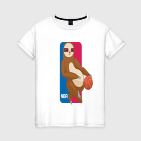 Женская футболка хлопок с принтом Ленивец в Санкт-Петербурге, 100% хлопок | прямой крой, круглый вырез горловины, длина до линии бедер, слегка спущенное плечо | дикий зверь | животное | ленивец | лентяй | лень