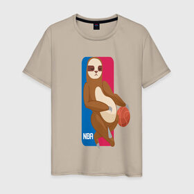 Мужская футболка хлопок с принтом Ленивец в Санкт-Петербурге, 100% хлопок | прямой крой, круглый вырез горловины, длина до линии бедер, слегка спущенное плечо. | дикий зверь | животное | ленивец | лентяй | лень