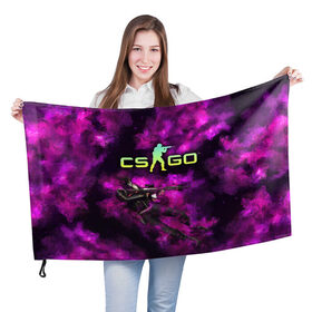 Флаг 3D с принтом CS GO Purple madness в Санкт-Петербурге, 100% полиэстер | плотность ткани — 95 г/м2, размер — 67 х 109 см. Принт наносится с одной стороны | counter strike | cs go | дым | контра | кс го | фиолетовый