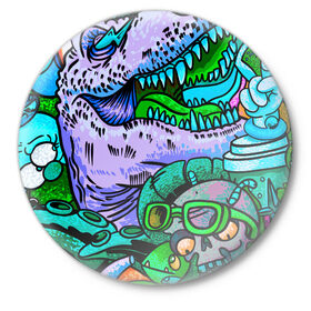 Значок с принтом Рекс динозавр в Санкт-Петербурге,  металл | круглая форма, металлическая застежка в виде булавки | Тематика изображения на принте: динозавры | инопланетянин | космос | монстры | существа | тираннозавр