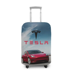 Чехол для чемодана 3D с принтом Tesla Model 3 в Санкт-Петербурге, 86% полиэфир, 14% спандекс | двустороннее нанесение принта, прорези для ручек и колес | Тематика изображения на принте: 3 | america | auto | car | electric | elon | model | motors | musk | tesla | usa | vehicle | авто | америка | илон | маск | модель | сша | тесла | электромобиль