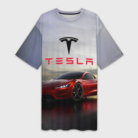 Платье-футболка 3D с принтом Tesla Roadster в Санкт-Петербурге,  |  | america | auto | car | electric | elon | motors | musk | roadster | tesla | usa | vehicle | авто | америка | илон | маск | модель | сша | тесла | электромобиль