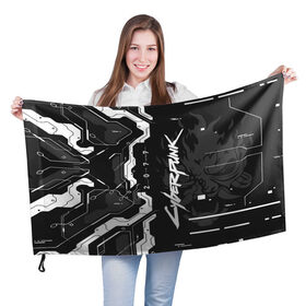 Флаг 3D с принтом Cyberpunk 2077 Tech в Санкт-Петербурге, 100% полиэстер | плотность ткани — 95 г/м2, размер — 67 х 109 см. Принт наносится с одной стороны | cyberpunk 2077 | game | samurai | игра | кибер | киберпанк 2077 | самурай
