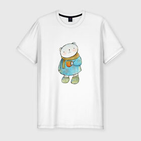 Мужская футболка хлопок Slim с принтом Медвежонок в Санкт-Петербурге, 92% хлопок, 8% лайкра | приталенный силуэт, круглый вырез ворота, длина до линии бедра, короткий рукав | берлога | зимняя спячка | мед | медведь | медвежонок | мишка