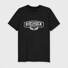 Мужская футболка хлопок Slim с принтом Bioshock Infinite Logo в Санкт-Петербурге, 92% хлопок, 8% лайкра | приталенный силуэт, круглый вырез ворота, длина до линии бедра, короткий рукав | big daddy | bioshock infinite | little sister | биошок | большой папочка | винтаж | ретро | сестра